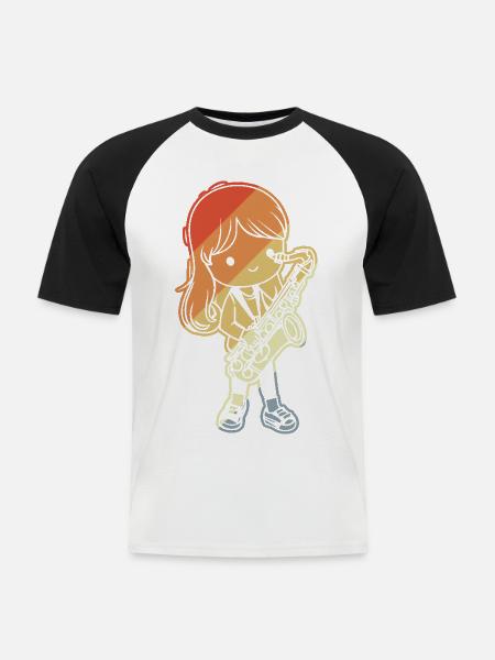 Little Saxophonist Comic - Men's Baseball T-Shirt - white/black