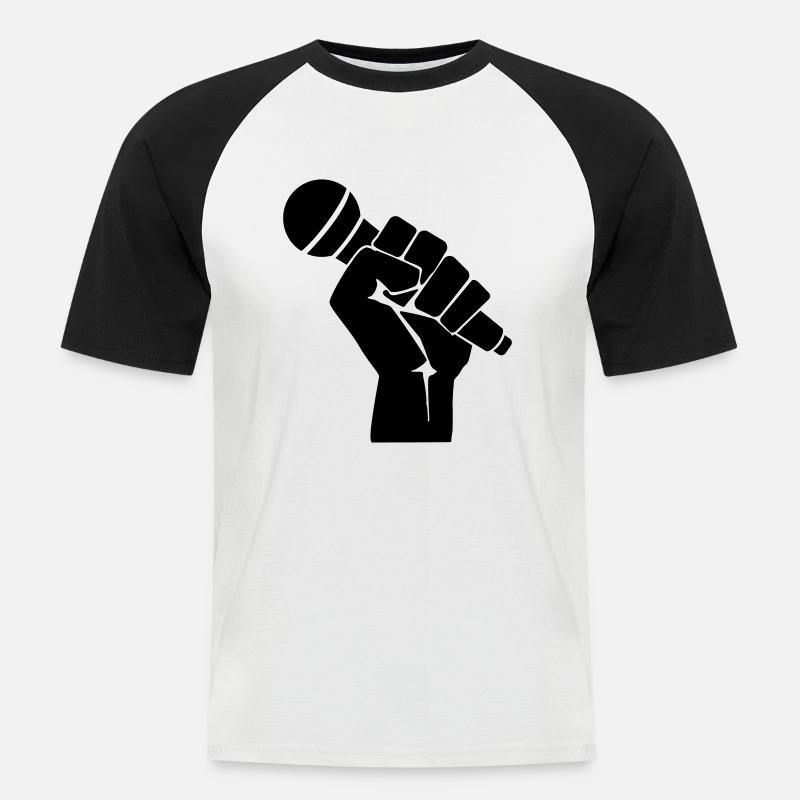 Faust mit Mikrofon - Männer Baseball-T-Shirt - Weiß/Schwarz
