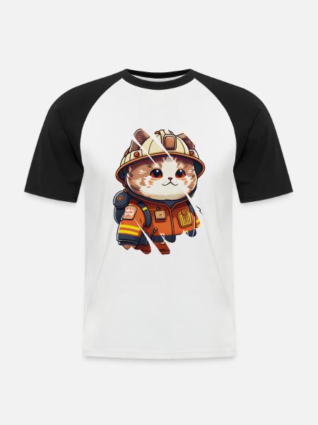 Katzenfeuerwehrmann - Männer Baseball-T-Shirt - Weiß/Schwarz