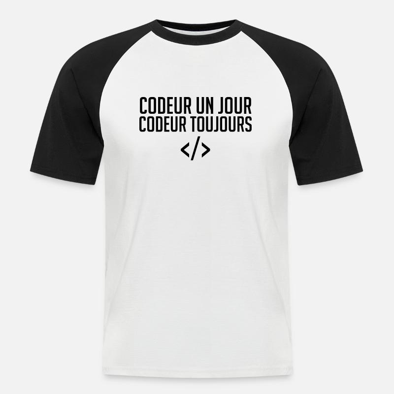 Codeur Un Jour, Codeur Toujours - T-shirt baseball manches courtes Homme - blanc/noir