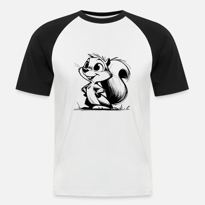Putziges Eichhörnchen Bleistift Zeichnung - Männer Baseball-T-Shirt - Weiß/Schwarz