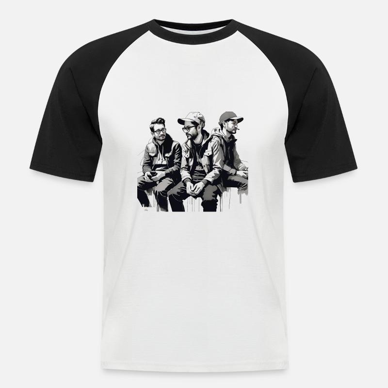 3 Tintenfreunde - Männer Baseball-T-Shirt - Weiß/Schwarz