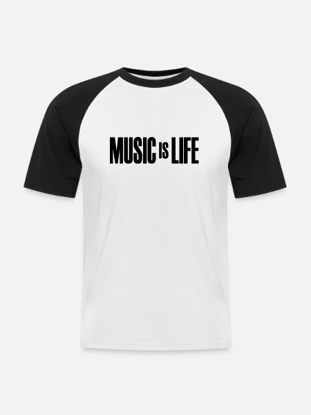 Music is Life - Männer Baseball-T-Shirt - Weiß/Schwarz