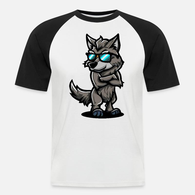 Wolf Cool Comic - Männer Baseball-T-Shirt - Weiß/Schwarz
