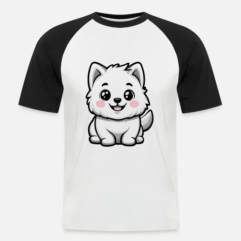 Samojede Hund Niedlich - Männer Baseball-T-Shirt - Weiß/Schwarz