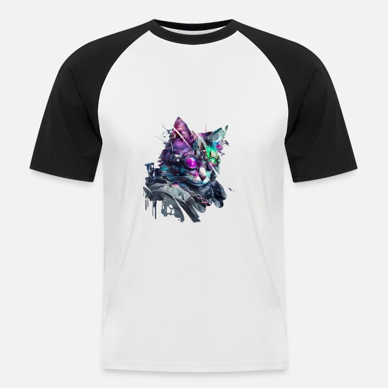 Moderne Katze - Männer Baseball-T-Shirt - Weiß/Schwarz