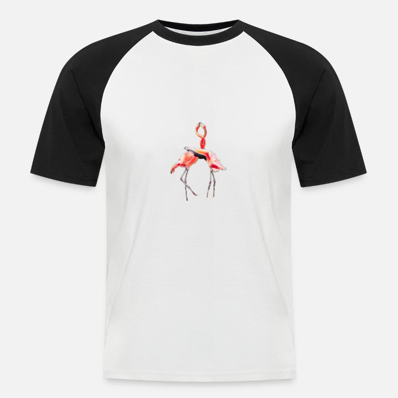 FLAMINGOS - Männer Baseball-T-Shirt - Weiß/Schwarz