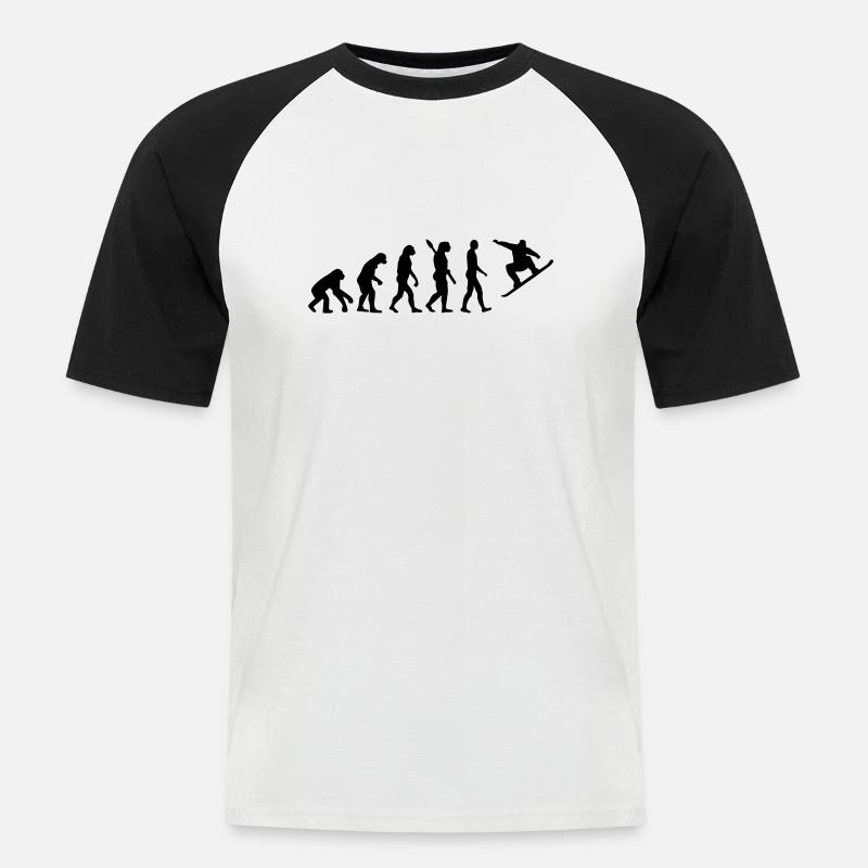Evolution Snowboard - Männer Baseball-T-Shirt - Weiß/Schwarz