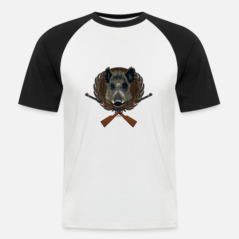 Jagdtrophäe Jäger Keiler Geschenkidee - Männer Baseball-T-Shirt - Weiß/Schwarz