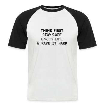 stay safe - Männer Baseball-T-Shirt - Weiß/Schwarz - Vorne - Nik (191cm)