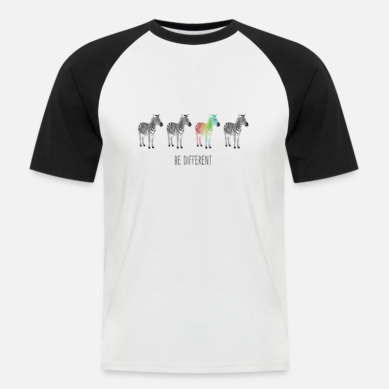 Zebra Regenbogen be different - Männer Baseball-T-Shirt - Weiß/Schwarz