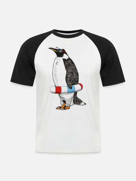 PINGUIN WARTET SOMMER - Männer Baseball-T-Shirt - Weiß/Schwarz