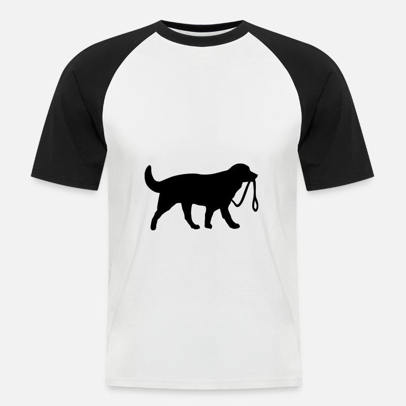 Hund mit Leine - Männer Baseball-T-Shirt - Weiß/Schwarz