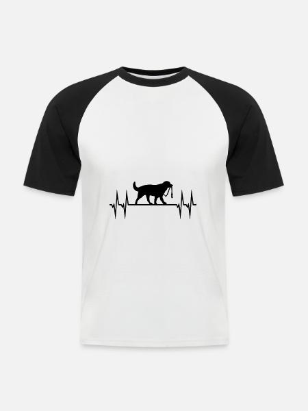 Perro con correa y latidos del electrocardiograma - Camiseta béisbol manga corta hombre - blanca/negro