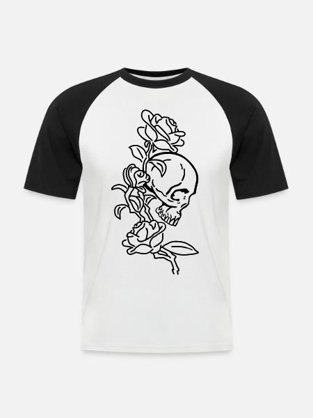 skull and roses es123 - Men's Baseball T-Shirt - white/black