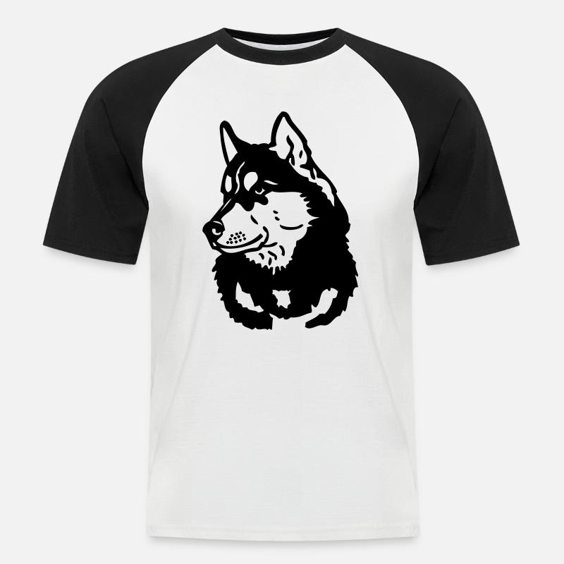 husky - www.dog-power.nl - Männer Baseball-T-Shirt - Weiß/Schwarz