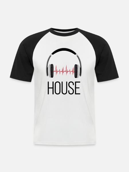 House Music - Männer Baseball-T-Shirt - Weiß/Schwarz
