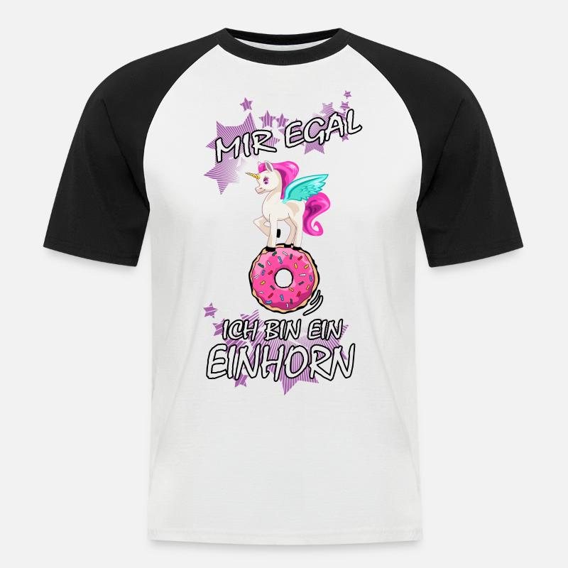 Einhorn : Mir egal ich bin ein Einhorn - Männer Baseball-T-Shirt - Weiß/Schwarz