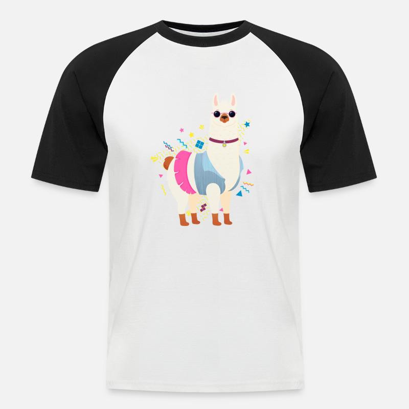 90s Style Llama - Männer Baseball-T-Shirt - Weiß/Schwarz