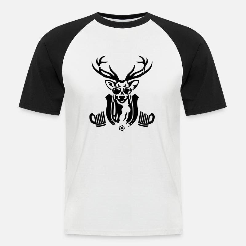Wiesn Hirsch 2C - - Männer Baseball-T-Shirt - Weiß/Schwarz