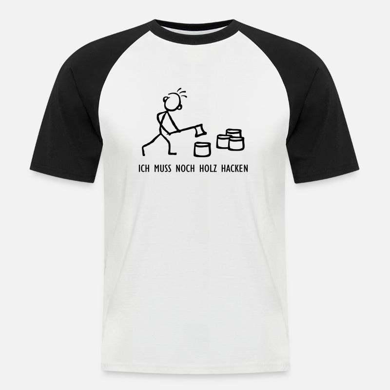 Strichmännchen Holzhacken - Männer Baseball-T-Shirt - Weiß/Schwarz
