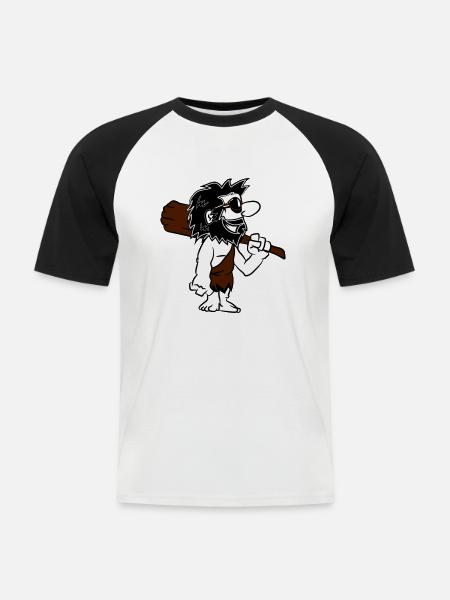 Caveman funny comic sunglasses - Men's Baseball T-Shirt - white/black