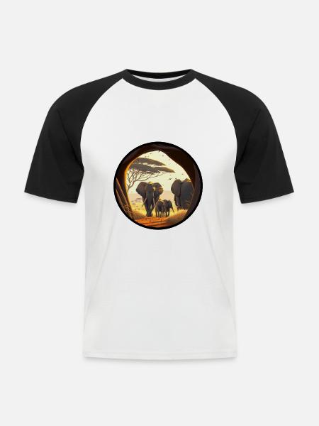 Elefanten in der Serengeti - Männer Baseball-T-Shirt - Weiß/Schwarz