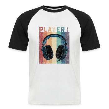 Joueur 1 casque de jeu partnerlook - T-shirt baseball manches courtes Homme - blanc/noir - Devant - Nik (191cm)