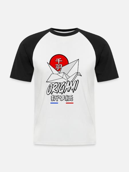 Senbazuru Origami - Männer Baseball-T-Shirt - Weiß/Schwarz