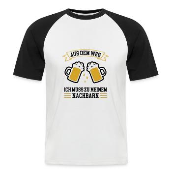 Aus Dem Weg Ich Muss Zum Nachbarn Feier Party - Männer Baseball-T-Shirt - Weiß/Schwarz - Vorne - Nik (191cm)