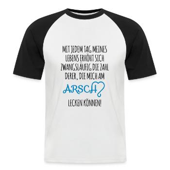 AM ARSCH - Männer Baseball-T-Shirt - Weiß/Schwarz - Vorne - Nik (191cm)