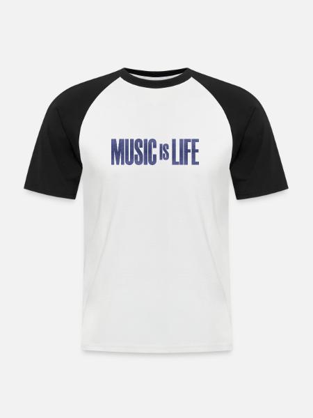 Music is Life - Männer Baseball-T-Shirt - Weiß/Schwarz