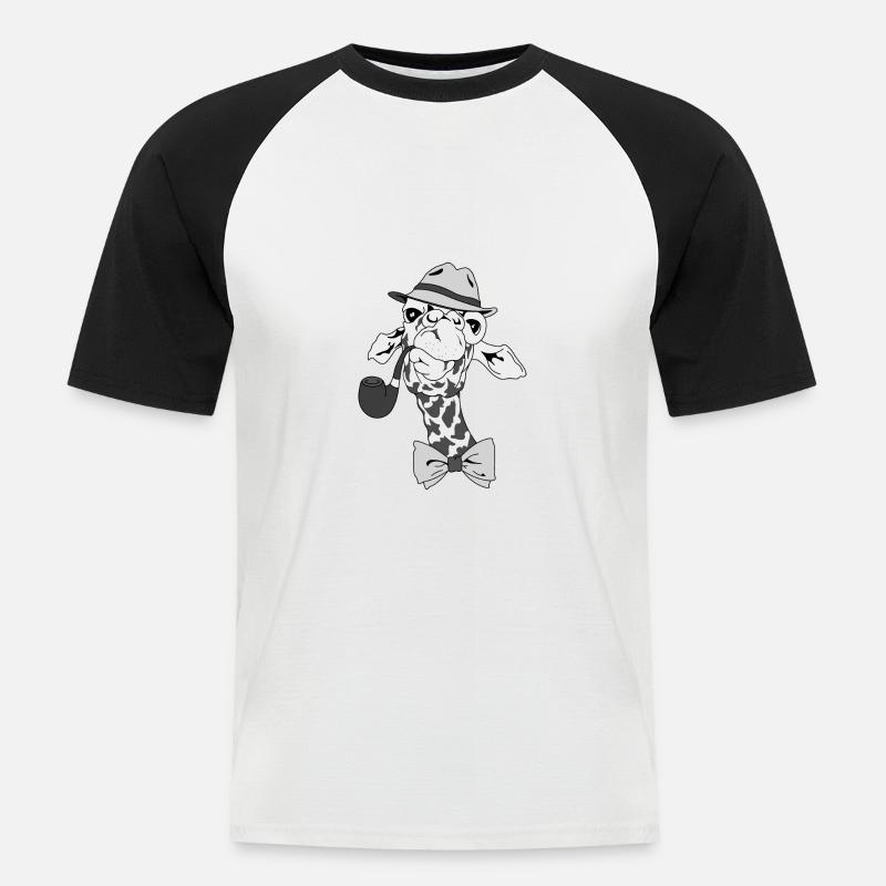 Giraffe with pipe and hat - Men's Baseball T-Shirt - white/black