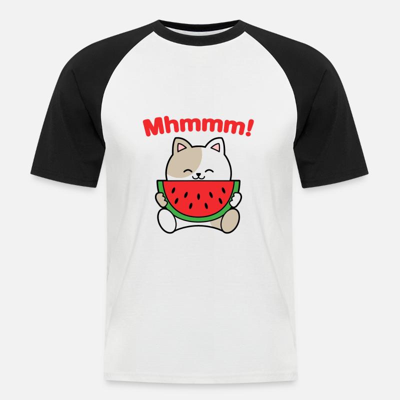 Mhmmm Wassermelone Katze - Männer Baseball-T-Shirt - Weiß/Schwarz