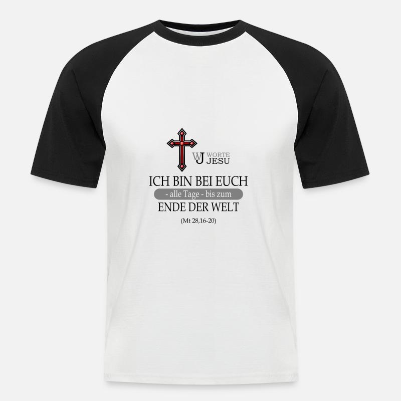 Ich bin bei euch - Männer Baseball-T-Shirt - Weiß/Schwarz