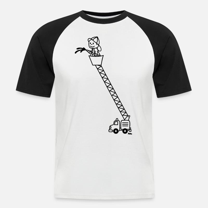 Feuerwehrmann mit Feuerwehrauto - Männer Baseball-T-Shirt - Weiß/Schwarz