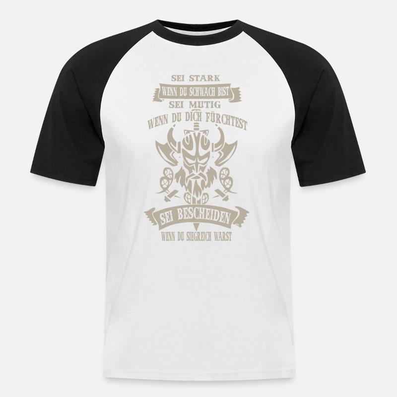 Wikinger sei stark - Männer Baseball-T-Shirt - Weiß/Schwarz