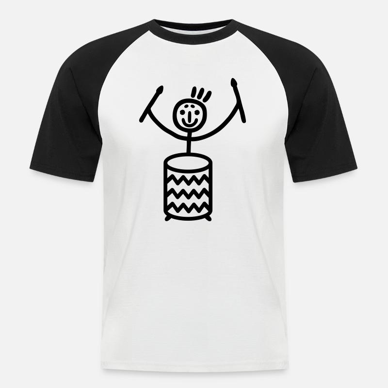 Strichmännchen mit Sambatrommel - Männer Baseball-T-Shirt - Weiß/Schwarz