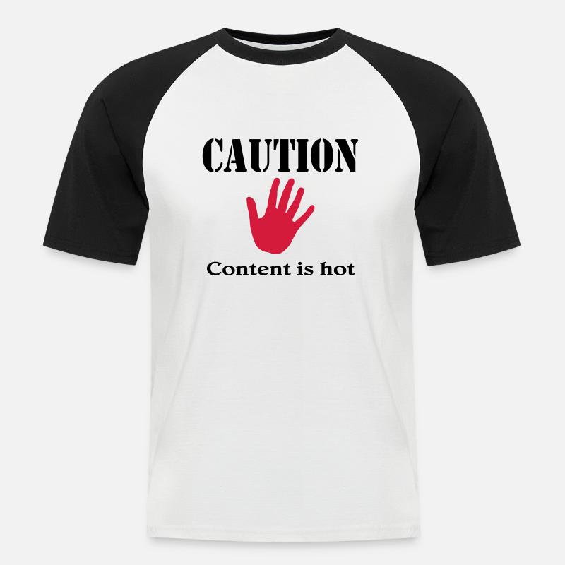 Caution, content is hot - Männer Baseball-T-Shirt - Weiß/Schwarz