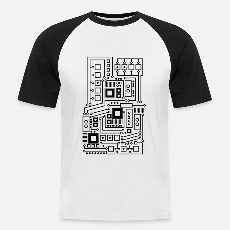 Circuit board pattern technique nerd - Men's Baseball T-Shirt - white/black
