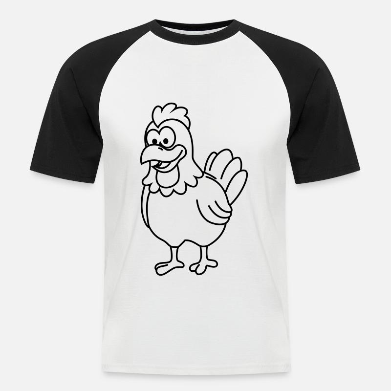 Huhn Comic Tier - Männer Baseball-T-Shirt - Weiß/Schwarz