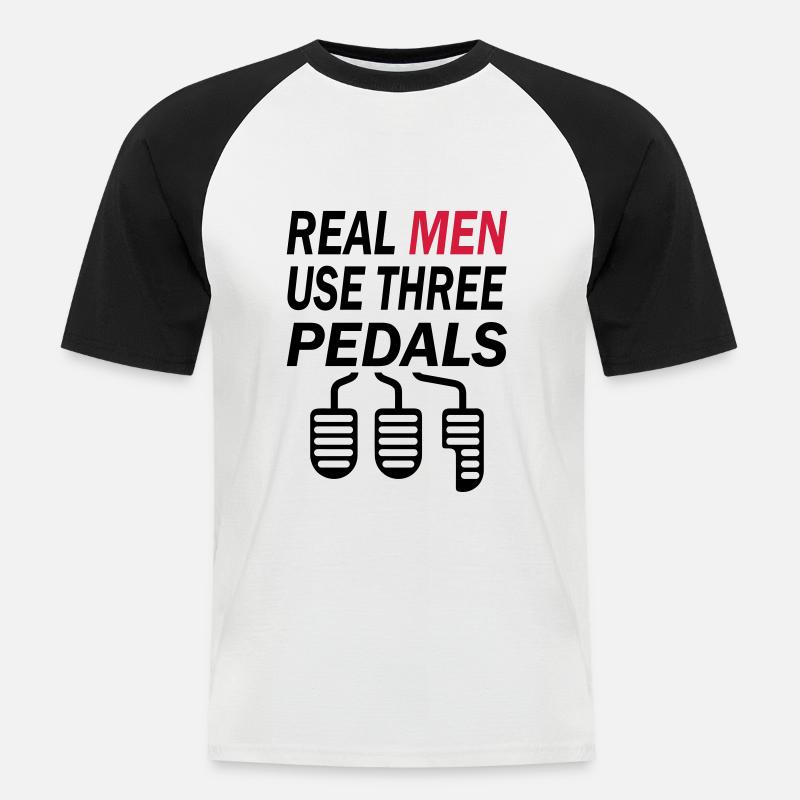 Real Men Three Pedals - Männer Baseball-T-Shirt - Weiß/Schwarz