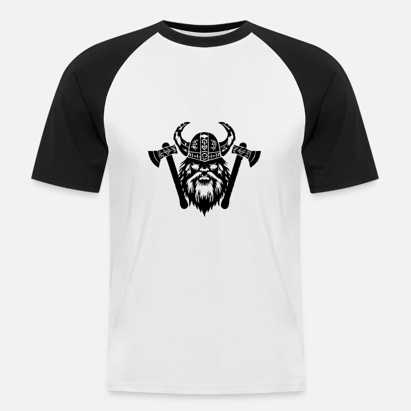 Wikinger mit Axt und Helm - Männer Baseball-T-Shirt - Weiß/Schwarz