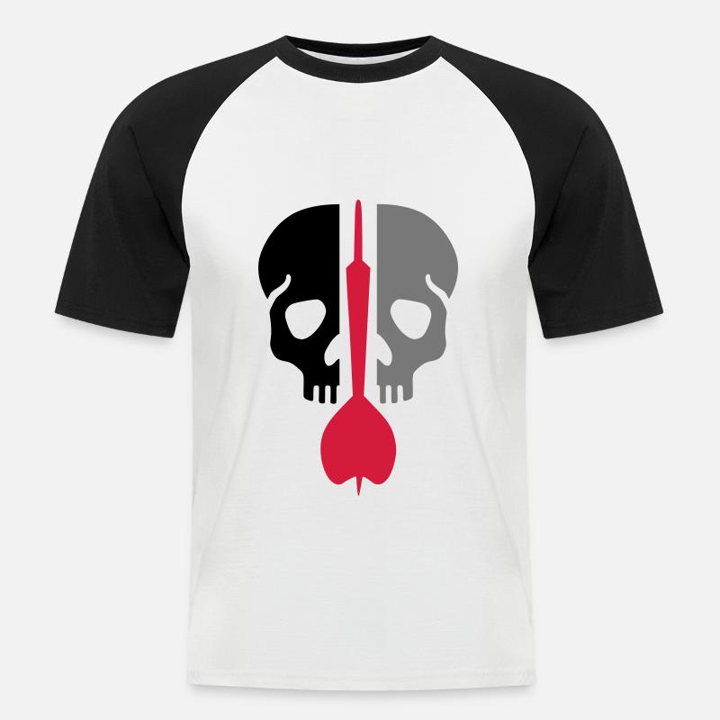 Geteilter Schädel und Dartpfeil - Männer Baseball-T-Shirt - Weiß/Schwarz