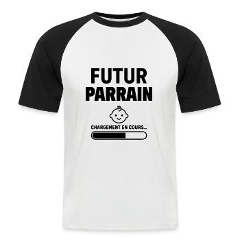 Annonce grossesse Futur parrain Bientôt parrain - T-shirt baseball manches courtes Homme - blanc/noir - Devant - Nik (191cm)
