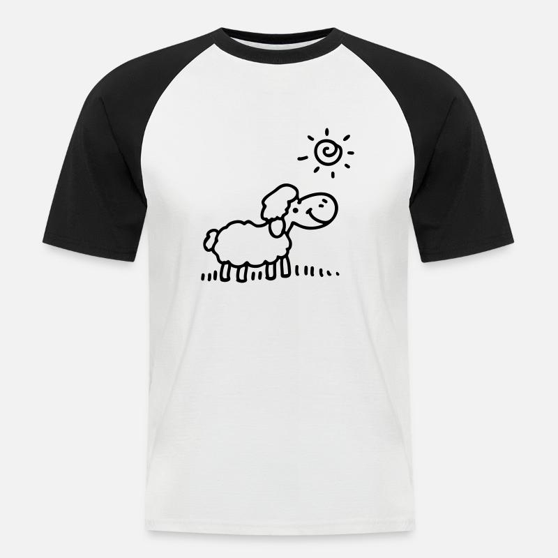 Schäfchen Sonne - line - Männer Baseball-T-Shirt - Weiß/Schwarz
