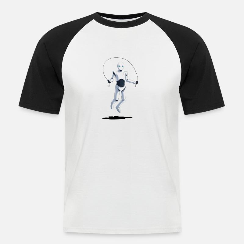 Roboter der Seilspringt - Männer Baseball-T-Shirt - Weiß/Schwarz