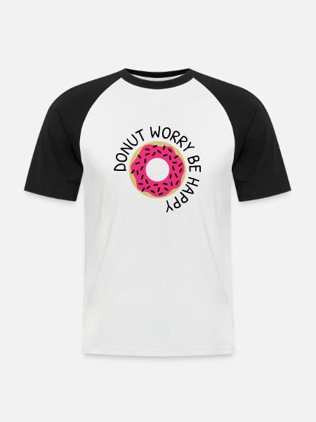 Donut worry be happy - Men's Baseball T-Shirt - white/black