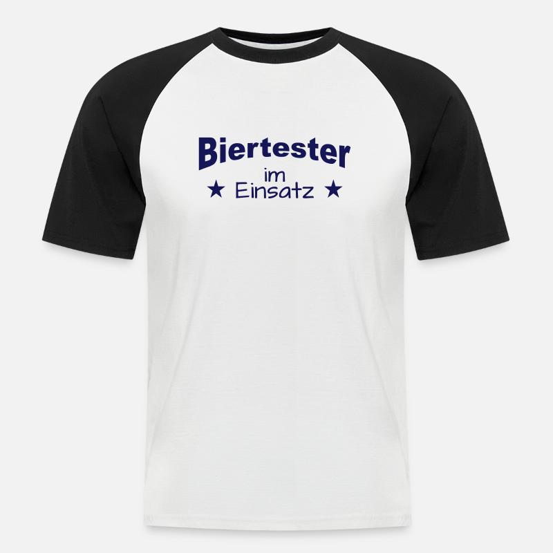 Biertester im Einsatz - Männer Baseball-T-Shirt - Weiß/Schwarz