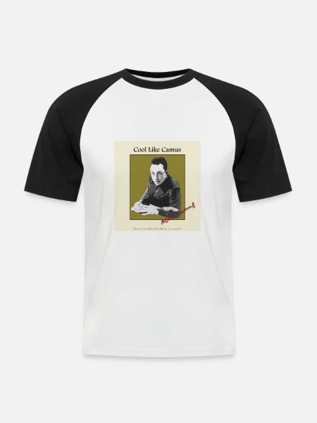 Wees cool zoals Albert Camus! - Mannen baseballshirt korte mouw - wit/zwart
